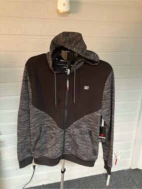 Akademiks Men's Black and White Zip-Up Hoodie Jacket